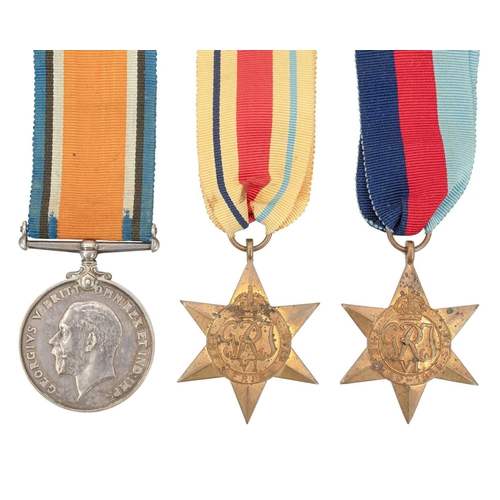 143 - A WWII group of four medals. 1939-1945 Star, Africa Star, Defence and War medals, together with anot... 