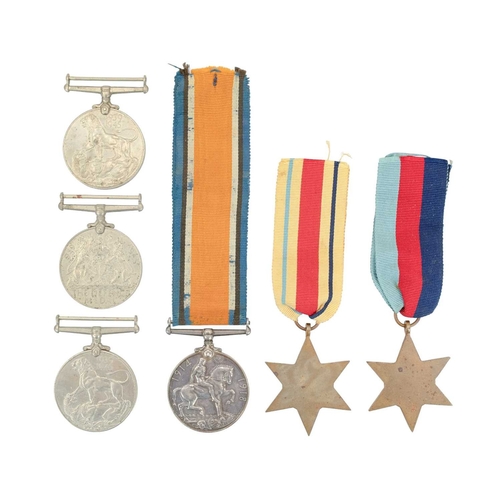143 - A WWII group of four medals. 1939-1945 Star, Africa Star, Defence and War medals, together with anot... 