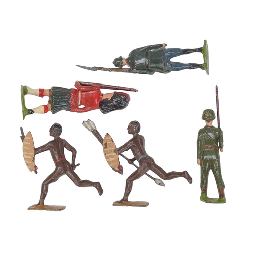 161 - Britains Lead Soldiers. Lot comprises:13 marching soldiers in green hard hats plus officer10 marchin... 