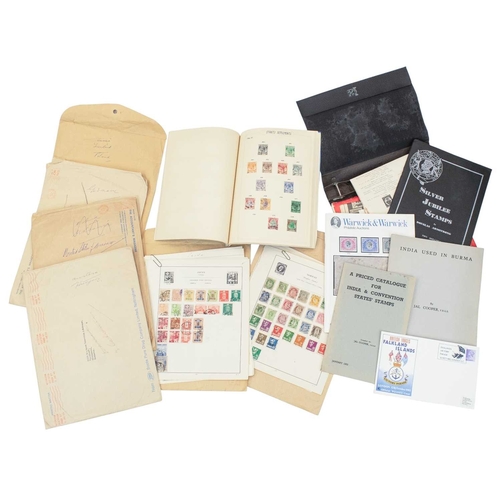 175 - Stamps. A red box file and contents, comprising an album containing Strait Settlements stamps, toget... 