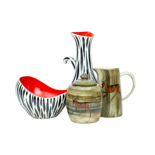 230 - Beswick 'Zebrette' ceramics. Circa 1950s, designed by James Hayward and Albert Hallam, includes a 13... 