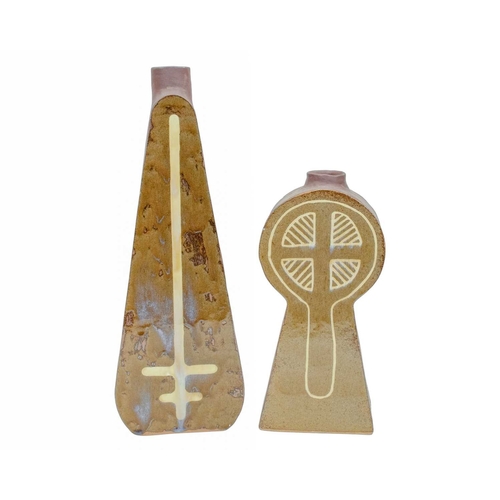 236 - Nigel COUCH Two terracotta vases. One in the form of a Celtic cross height 35cm, the other of revers... 