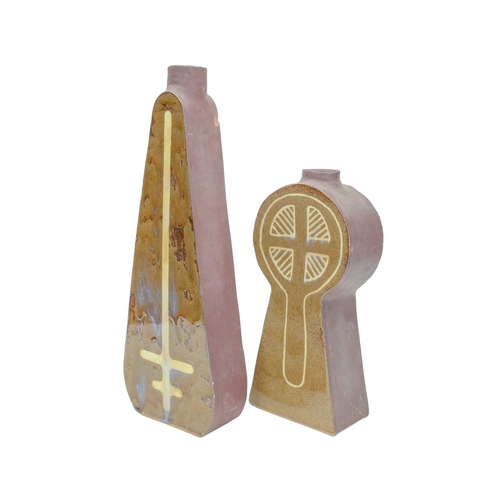 236 - Nigel COUCH Two terracotta vases. One in the form of a Celtic cross height 35cm, the other of revers... 