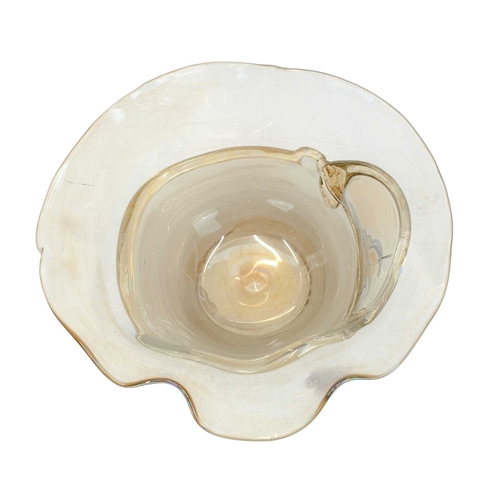 251 - Ion Tamaian (1954, Romanian) Art glass bowl. With a ruffled rim, opaque glass base with abstract pai... 