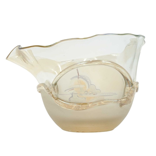 251 - Ion Tamaian (1954, Romanian) Art glass bowl. With a ruffled rim, opaque glass base with abstract pai... 