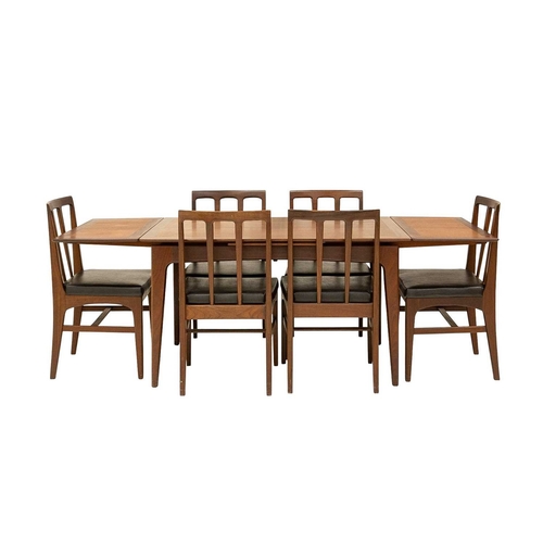 259 - A mid-century teak dining table and six chairs. Circa 1964, Volnay, designed by John Herbert for A. ... 
