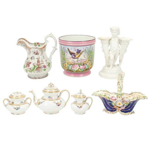 275 - A Coalport Coalbrookdale porcelain basket. Circa 1810-1825, in a striking cobalt blue glaze, encrust... 