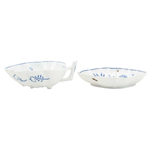 298 - A set of Four Meissen blue and white onion pattern leaf shape sweetmeat dishes.. 19th century, the b... 