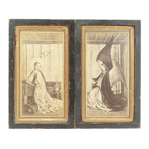 30 - A late Victorian monochrome triptych. The Dombild altarpiece, after Stefan Lochner, within an ebonis... 