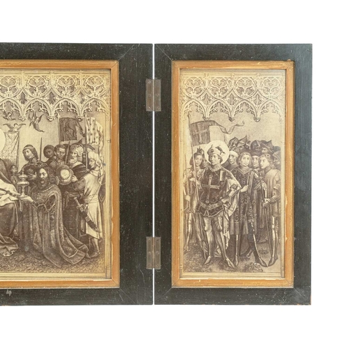 30 - A late Victorian monochrome triptych. The Dombild altarpiece, after Stefan Lochner, within an ebonis... 