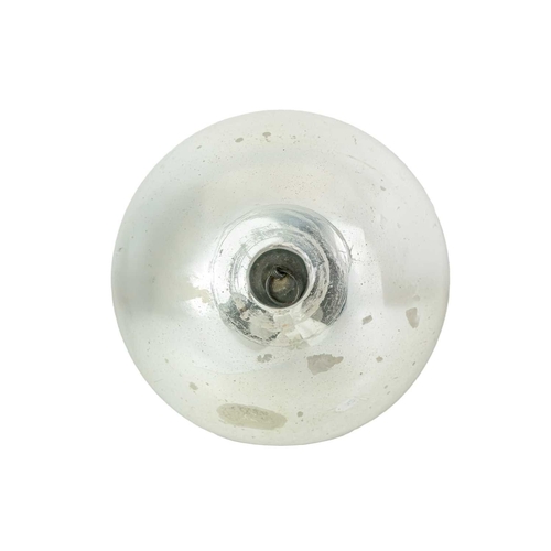 302 - A large witches' ball. 19th century, mercury glass with top metal hanger, diameter approx 25cm.