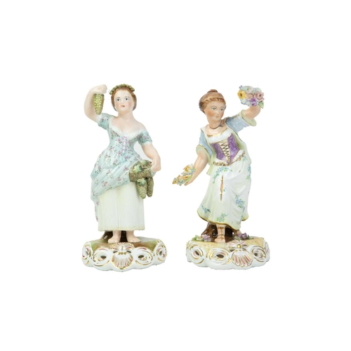 319 - Two Royal Crown Derby porcelain figures emblematic of Spring and Autumn. Signed J. Roome and C. Wind... 