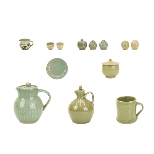 328 - Crowan Pottery A collection of thirteen pieces Including two pairs of salt and pepper shakers, one m... 