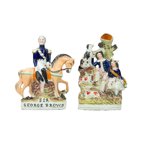 334 - A Staffordshire 'Sir George Brown' figure. Mid 19th century, depicted on horseback, height 23cm, wit... 