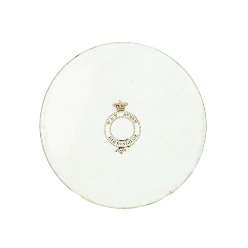 344 - A carved wood bread board. Diameter 30cm, with a W&T Avery marble effect pottery deli or butcher's p... 