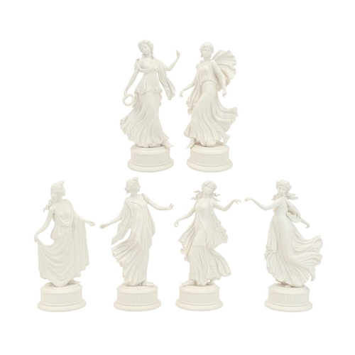 348 - Six Wedgwood 'Dancing Hours' porcelain figures. Limited edition of 12,500 and handnumbered, rare to ... 