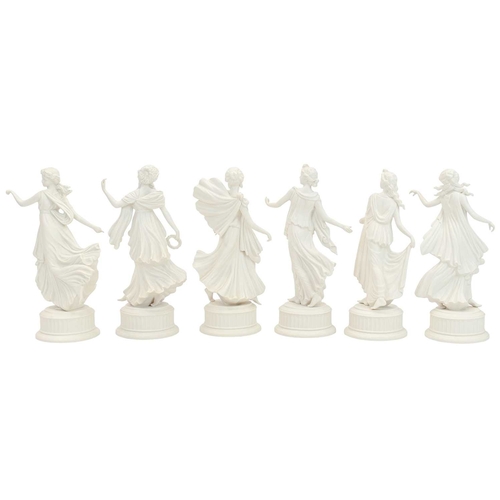 348 - Six Wedgwood 'Dancing Hours' porcelain figures. Limited edition of 12,500 and handnumbered, rare to ... 