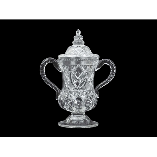 350 - A Stevens and Williams Royal Brierley Crystal glass cup and cover. Circa 1900, of twin handled waist... 