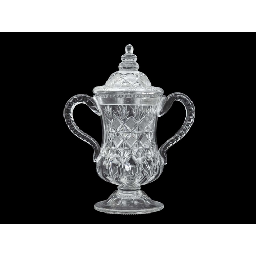 350 - A Stevens and Williams Royal Brierley Crystal glass cup and cover. Circa 1900, of twin handled waist... 