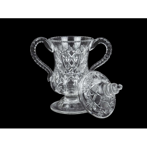 350 - A Stevens and Williams Royal Brierley Crystal glass cup and cover. Circa 1900, of twin handled waist... 