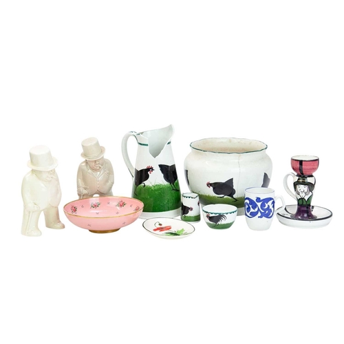 358 - A collection of Bristol pottery. Includes two Churchill figures, a 'leaded lights' chamberstick with... 