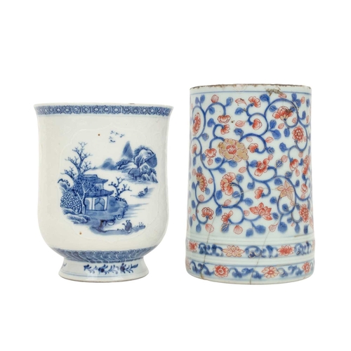 361 - A Chinese imari porcelain tankard. Early 19th century, painted with gilt heightened trailing flowers... 