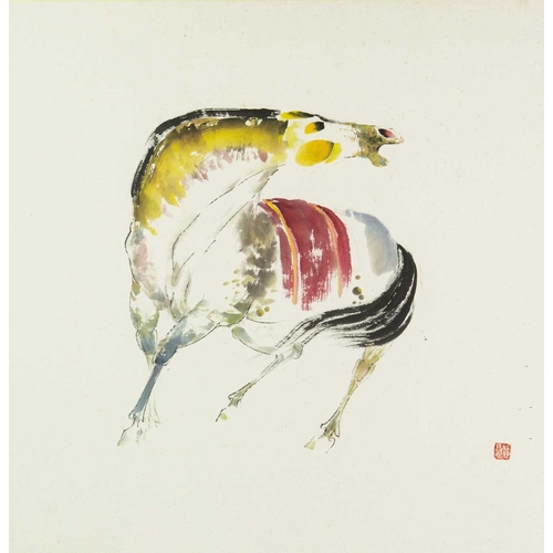 384 - Manner of Zeng Shanqing (1932-2020). Two black ink and watercolour paintings of horses. Both signed ... 