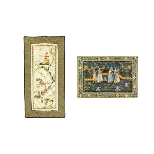392 - An Indian Painting on Silk Together with a Chinese Silk Embroidery 'One Hundred Children at Play' In... 
