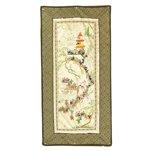 392 - An Indian Painting on Silk Together with a Chinese Silk Embroidery 'One Hundred Children at Play' In... 