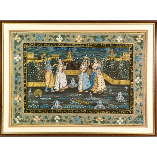 392 - An Indian Painting on Silk Together with a Chinese Silk Embroidery 'One Hundred Children at Play' In... 