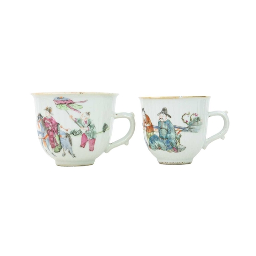 407 - Four Chinese porcelain famille rose cups. Early 19th century, variously decorated with polychrome en... 