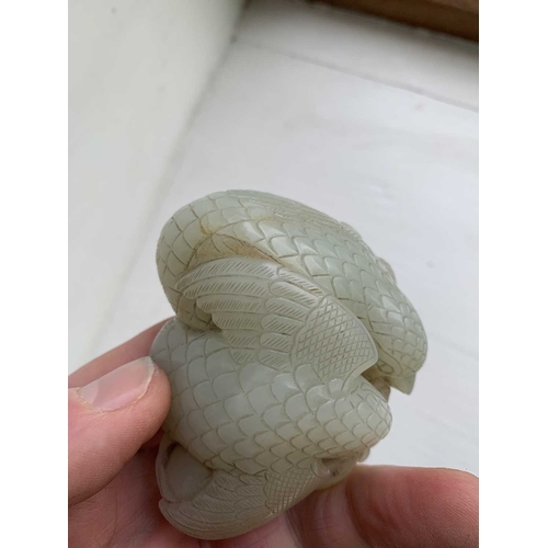 426 - A Chinese carved celadon jade group of quail, Qing Dynasty, 18th/19th century. Jade height 4cm, widt... 