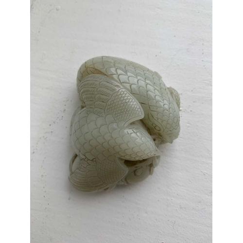 426 - A Chinese carved celadon jade group of quail, Qing Dynasty, 18th/19th century. Jade height 4cm, widt... 