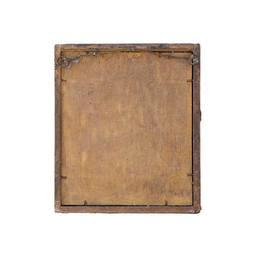 521 - A small 19th century giltwood and gesso mirror. 34cm x 29cm. Together with an Edwardian colour print... 