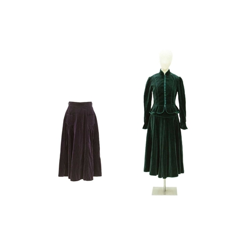 547 - Anna Belinda of Oxford. A 1970s Victorian revival green velvet two piece skirt suit, together with a... 