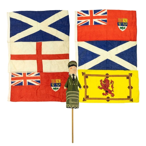 548 - A collection of linen ensigns. Includes two Canadian Red ensigns, two Scottish ensigns, a Scottish r... 