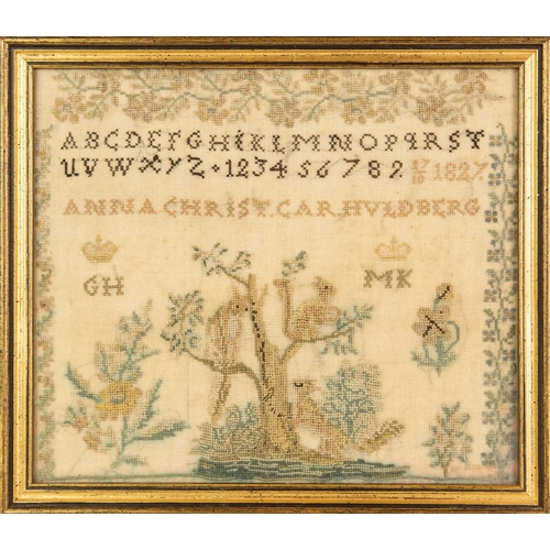 556 - A silkwork sampler, dated 1827. Probably Dutch, inscribed 'Anna Christ Car Huldberg 27/10 1827', wor... 