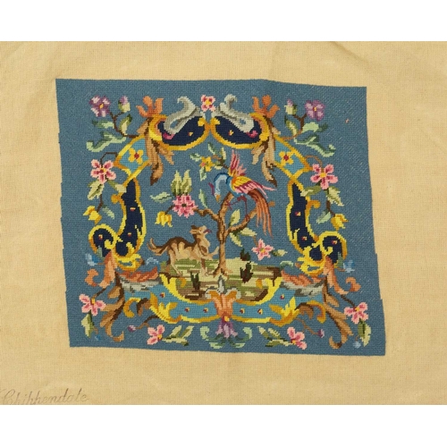 560 - A collection of needlepoint chair covers. Early 20th century, all stamped Chippendale, four with bei... 