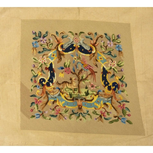 560 - A collection of needlepoint chair covers. Early 20th century, all stamped Chippendale, four with bei... 