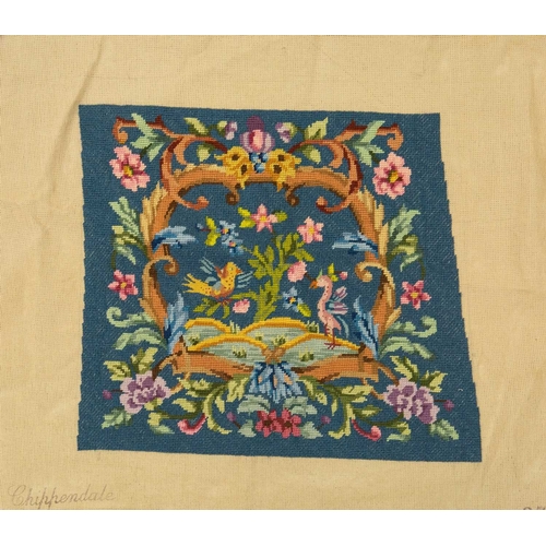 560 - A collection of needlepoint chair covers. Early 20th century, all stamped Chippendale, four with bei... 