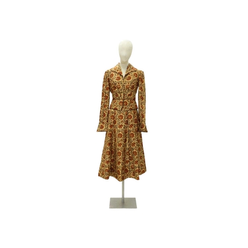 585 - Anna Belinda of Oxford. Two 1970s Victorian revival two piece skirt suits. One in a forest green cot... 