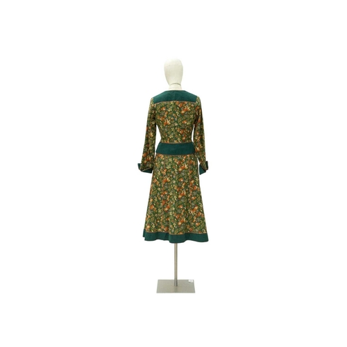 585 - Anna Belinda of Oxford. Two 1970s Victorian revival two piece skirt suits. One in a forest green cot... 