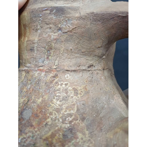 601 - An English medieval jug. 14th-15th century, so-called Border ware, with a grooved cylindrical neck, ... 