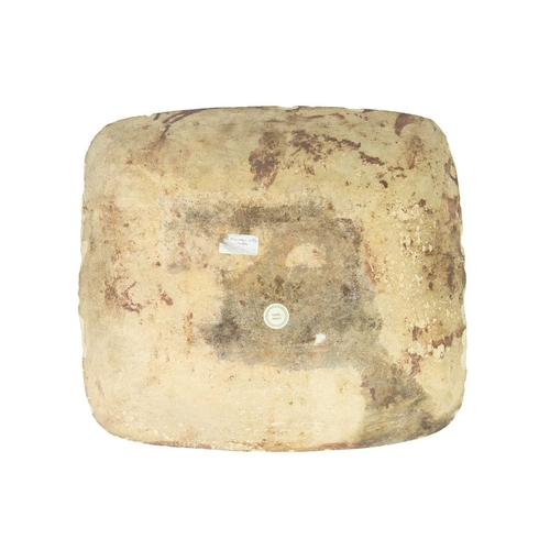 612 - A slipware rectangular dish. 18th century, with a honey coloured trailed pattern on a deep brown gro... 