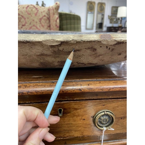 612 - A slipware rectangular dish. 18th century, with a honey coloured trailed pattern on a deep brown gro... 