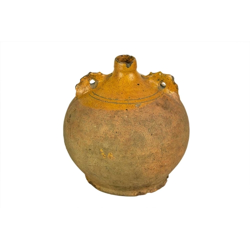 613 - A Verwood (Dorset) pottery owl costrel. 19th century, of typical bellied form, with pierced lug hand... 