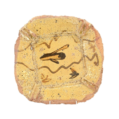 621 - Peter SMITH (1941-2025), a square slip decorated pottery dish. With applied decoration, multiple sea... 