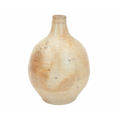 624 - An English salt glazed wine jug or flagon. Probably London, circa 1670, of bellied form, with a typi... 