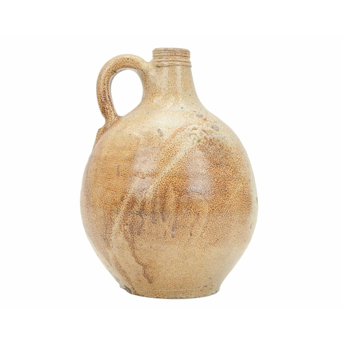 624 - An English salt glazed wine jug or flagon. Probably London, circa 1670, of bellied form, with a typi... 
