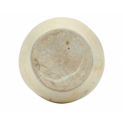 628 - A large English salt glazed wine jug or flagon. Circa 1630, with a typical mottled glaze and narrow ... 